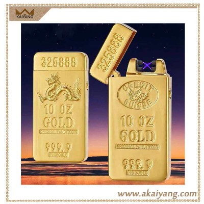 Eco-friendly No Flame Arc Usb Electronic Metal Gold Bar Lighter